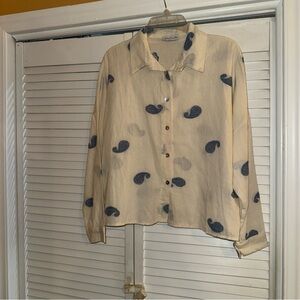 Paisley Button Down Shirt - Cream and Blue